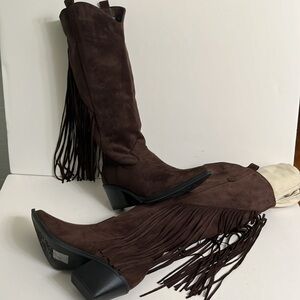 New Fringed Suede Womens Cowboy boots Lady Godiva Size 10 Vegan Zuri Western